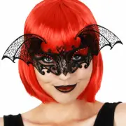 Bat Black Metal LaserCut Masquerade Mask Red Crystals Filigree Halloween Vampire