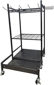 Fenteer Garden Tool Organizer, Storage Holder Outdoor Garage with Hooks Yard Tool Steel Rack for Yard Cleaning Lawn Backyard Broom, with Wheels