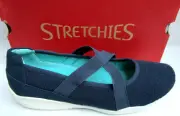 ALISON STRETCHIES..SLIP ON..BALLET FLATS..NAVY BLUE..NEW 9.5 WIDE