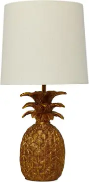 Creative Co-Op Pineapple Shaped Table Lamp with Distressed Gold Finish & Linen S
