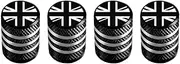 [MarCraft] Corrosion Resistant (Black Two-Tone) (Laser Engraved Union Jacks) Metal Tyre Wheel Alloy Valve Caps Dust Caps (4 Pack) Universal for Cars, SUVs, Bicycles, Motorcycles, Trucks | Plastic Insert
