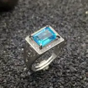 Wedding Halo Jewelry Ring 2.61CT Emerald Cut Real Aquamarine 14K White Gold Over