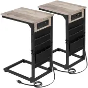 AMHANCIBLE C Shaped End Table with Charging Station, TV Tray Set of 2, Couch ...