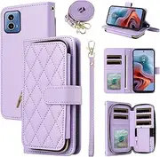 Furiet Argyle Wallet Case for Motorola Moto G34 5G with Wrist Strap Shoulder Strap 9+ Card Slot Zipper Purse Luxury PU Leather Stand Checkered Cell Phone Cover for MotoG34 G 34 Women Girls Purple