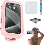 Shower Phone Holder Waterproof,Bathroom Wall Phone Mount - Anti Slip 360 Degree Adjustable Adhesive Touchscreen Stand for Pool Bath Bathtub Home 7inch Cellphones Men