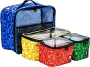 4-piece Kids Toy Storage Organizer Set Bag for Lego Building Bricks with See Through Clear TPU Top, Small Toy Packing Cube Bags, Clean Up Container case for Children Home and Travel(grid pattern)