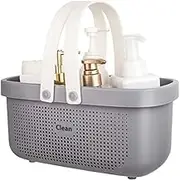 Kamuavni Portable Shower Caddy Basket, Plastic Storage Baskets with Handles, Drainage Toiletry Organizer Bin, Dorm Shower Tote Bag for Bathroom, Kitchen, Closet, Bedroom, College, Gym, Camp - Grey