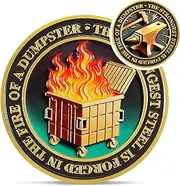 Original Dumpster Fire Challenge Coin - Strong Steel Mini Dumpster Fire Coin - Hilarious Funny Desk Accessories for Work - Coworker Go Away Token - Inspirational Gifts for Men Women Teacher