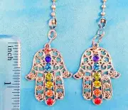 Set of Two ~ Chakra Hamsa Hand Fatima Rainbow Stones Metal ~ Ceiling Fan Pulls