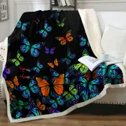 Black Background Colorful Butterflies Throw Blanket