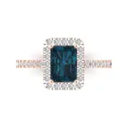 1.86 ct Emerald Cut Topaz Gemstone Halo Solitaire with Accents Ring Rose Gold