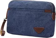 [Frediuo] Men's Clutch Bag with Leather Strap Change Pouch Portable Casual Wristlet Bag