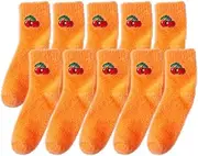 [Jaksairos] Women`s Avocado Fuzzy Slipper Socks 5/10 Packs Imitation Mink Coral Fleece Socks Fruit Pattern Cozy Sleep Socks