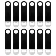 12 Pack Stainless Steel Flat Bottle Opener with Rubber Coated Handle, Black B...