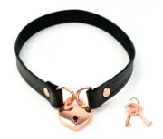AMARE Black and Rose Gold padlocked stunning leather day collar Col43BlkRg