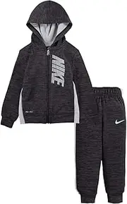 [Nike] Boy`s Therma Full Zip Hoodie & Pants 2 Piece Set (Black Heather(76G806-K08)/Black, 2T)