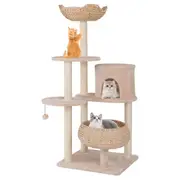 Costway Sisal Cat Tree Cat Scratching Post Private Cat Condo w/Dangling & Soft Cushion Beige