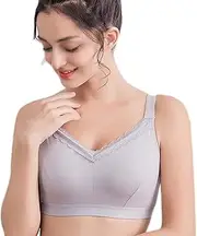 [ANRIO] Cotton Pocket Bra for Women Seniors Elderly Mastectomy Post Surgery Silicone Breast Prosthesis Full Coverage Bras (Color : Gray, Size : 75/34C)