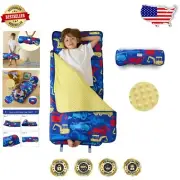 Travel-Friendly Toddler Nap Mat - Removable Pillow and Rollup Blanket for Kids
