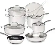 Goodful 12-Piece Classic Stainless Steel Cookware Set with Tri-Ply Base for Even Heating, Durable, Impact Bonded Pots and Pans, Dishwasher Safe Includes Non Stick Frying Pan, Chrome