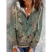Women's Zip Up Hoodie Sweatshirt Hoodie Sweatshirt Pullover Floral Street Casual Quarter Zip Vintage Basic Hoodie Long Sleeve Top Micro-elastic Fall Winter Co