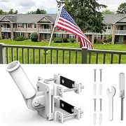 YAARHEJ No Drill Flag Pole Holder for Railing,Flag Pole Mount for Porch & Fence Rail, Apartment Balcony,Square or Round Railing-Two Installation Methods-with Silicone Pads,for 1” flagpole (White)