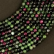 Natural Ruby Zoisite Gemstone Round Micro Faceted Beads String 15.5 Inches Long