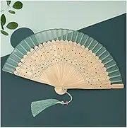 Hand Fan Folding Hand Fans, Chinese Folding Fan for Women, Hollowed Bamboo Hand Held Fan, Foldable with Beautiful Fabric Printed, Home Decor