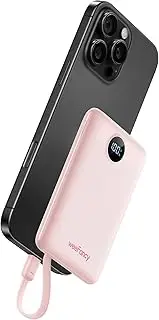 Mini Portable Charger for iPhone, 22.5W USB C Fast Charging Power Bank Built-in Cables, Small Battery Bank 10000mAh, Travel Essential Slim Battery Pack for iPhone 15/14, Samsung, Android, etc (Pink)