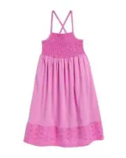 Splendid Smocked Eyelet Dress Girls' 14 Sherbert Solid Square Neck Pullover