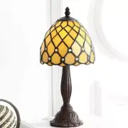 12in Bronze Finish Mini LED Yellow Tiffany Style Stained Glass Table Accent Lamp