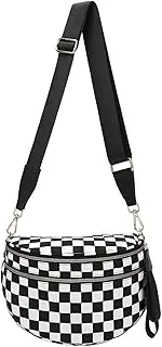 [Comebachome] Checkered Crossbody Bag for Women, Black and White Checkered Crossbody Bag with Shoulder Strap, Shoulder Purse for Work, Shopping, Travel