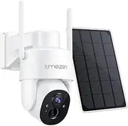 Solar Powered Security Camera TMEZON Outdoor Wireless 360° PTZ Camera for Home Surveillance with 3MP Night Vision Pan Tilt Solar Powered, Motion Detection Record 2.4Ghz WiFi vicohome app