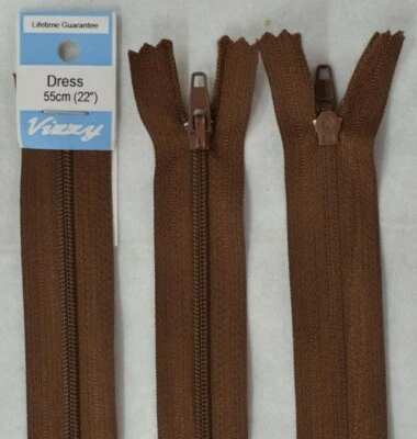 Vizzy Dress Zip, 55cm Colour 13 CHOCOLATE, A Quality Brand Name Zipper