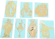 7pcs Mobile Phones Metal Gold Christian Stickers, Self Adhesive DIY Phone Case 3D Stickers, Self Adhesive Gold Metal Stickers, for Scrapbooking Journaling, Phone Decoration