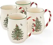 Spode Christmas Tree Mugs with Peppermint Handles Set of 4