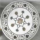Round White Marble Console Table Top Mosaic Stone Handcraft Inlay Work Decor