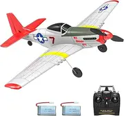 VOLANTEXRC RC Plane P51D Mustang, 2.4GHz Remote Controlled Plane with 2 Batteries and Gyro Stabilizer, 4CH RTF RC Glider Toy for Beginners, Kids, Adults