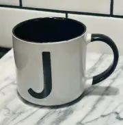 Letter J Coffee Mug- Monogram Initial Mug J Ceramic 4x3.5In 14oz