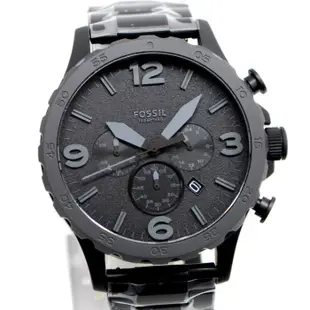 FOSSIL JR1401 手錶 50mm 鋼帶 大錶面 黑色錶盤 三眼 計時 男錶 女錶