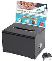 MCB Quality Acrylic like Donation and Suggestion Ballot Box with Lock - Secure and Safe Drawing ticket Box - Great for Business Cards and events (Black)