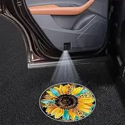 2PCS No Fade Car Door Lights,Sunflower Pattern Door Lights Logo Wireless Projector LED Shadow Welcome Lamp,Car Accessories Sunflower Gifts,Suitable for All Brands Vehicles Motorcycle