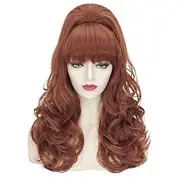 Brown Beehive Wigs for Women, Auburn Vintage Bouffant Wig, Long Copper Curly Victorian Fembot Wig, 50s 60s 70s Wigs for Women for Carnival Costume Party Wig C