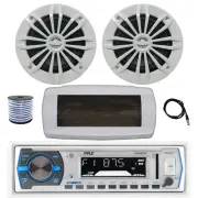 Pyle Bluetooth Marine Radio,Cover, Antenna,Wire, 2x 6.5" 180W White Speaker
