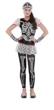 Big Girls' Day of The Dead Sassy Skeleton Costume Med 8-10