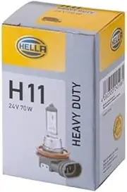 HELLA 8GH 008 358-241 Halogen Light Bulb - H11 - Heavy Duty - 24 V - 70 W - Socket Type Bulb: PGJ19-2 - Box - Quantity: 1, Silver