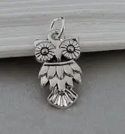 Silver Owl Charm - Night Bird Charm - Wise Owl Charm - Nighthawk Charm