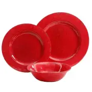 Studio California Mauna 12 Piece Melamine Dinnerware Set in Red Crackle Look Dec