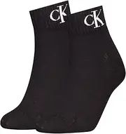 [Calvin Klein] Women's Organic Cotton Monogram Quarter Sock, Black, 35 to 38 (Pack of 2), Black, 40-42