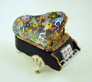 New French Limoges Box Black Grand Piano Venitian Murano Millefiori ArtGlass Top